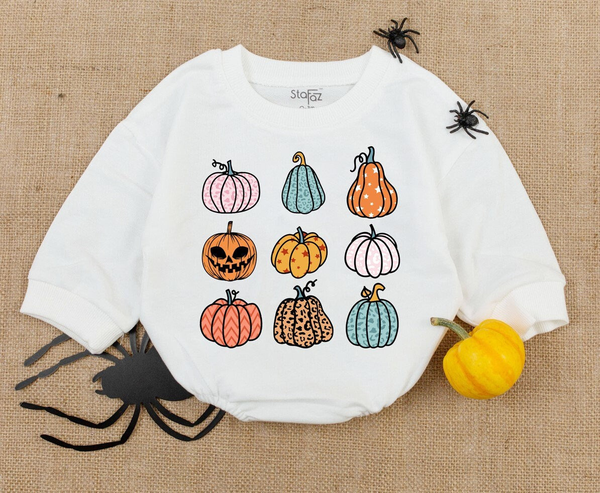 Whimsical Pumpkin Print Baby Romper for First Halloween Soft Cotton Outfit Playful Patterns Holiday Newborn Clothes Festive Gift