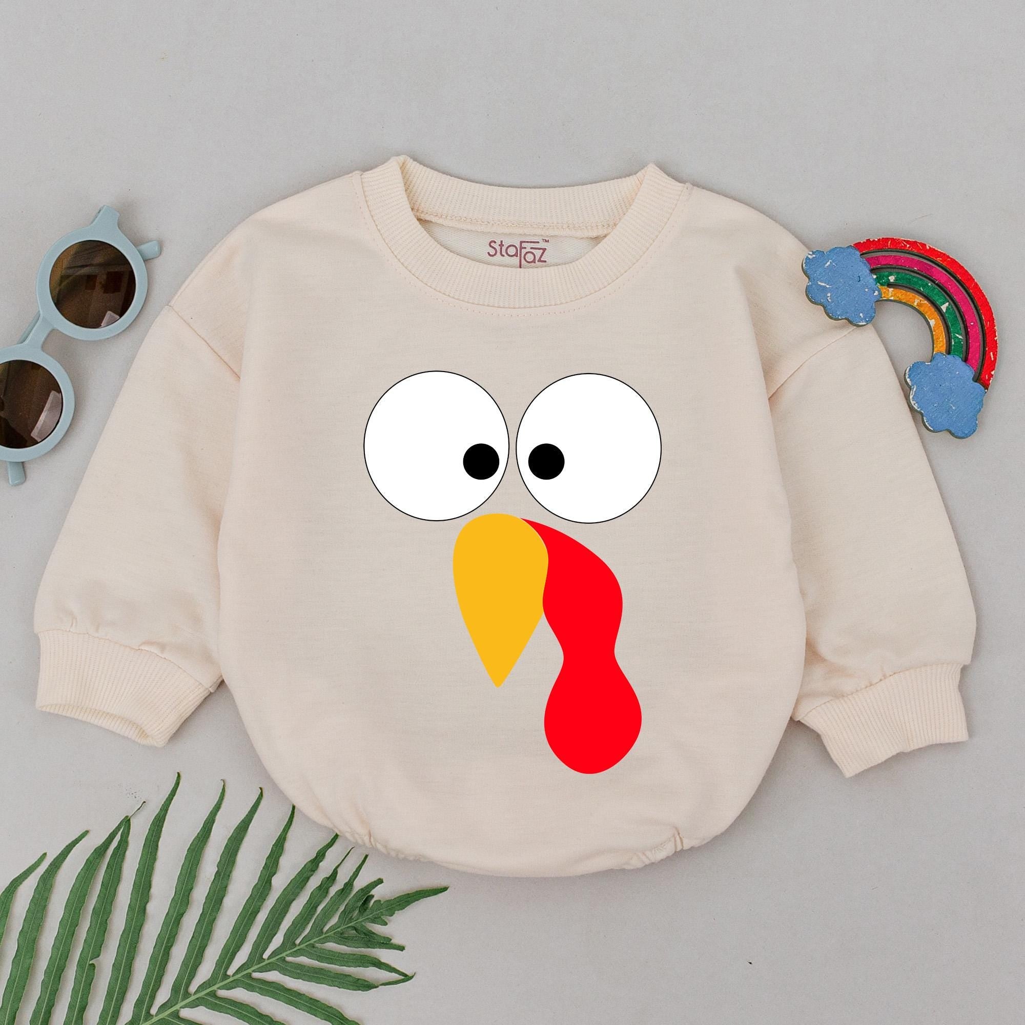 Whimsical Turkey Face Baby Romper First Thanksgiving Outfit Soft Cotton Fall Holiday Coming Home Gift For Infants Toddlers Boys Girls