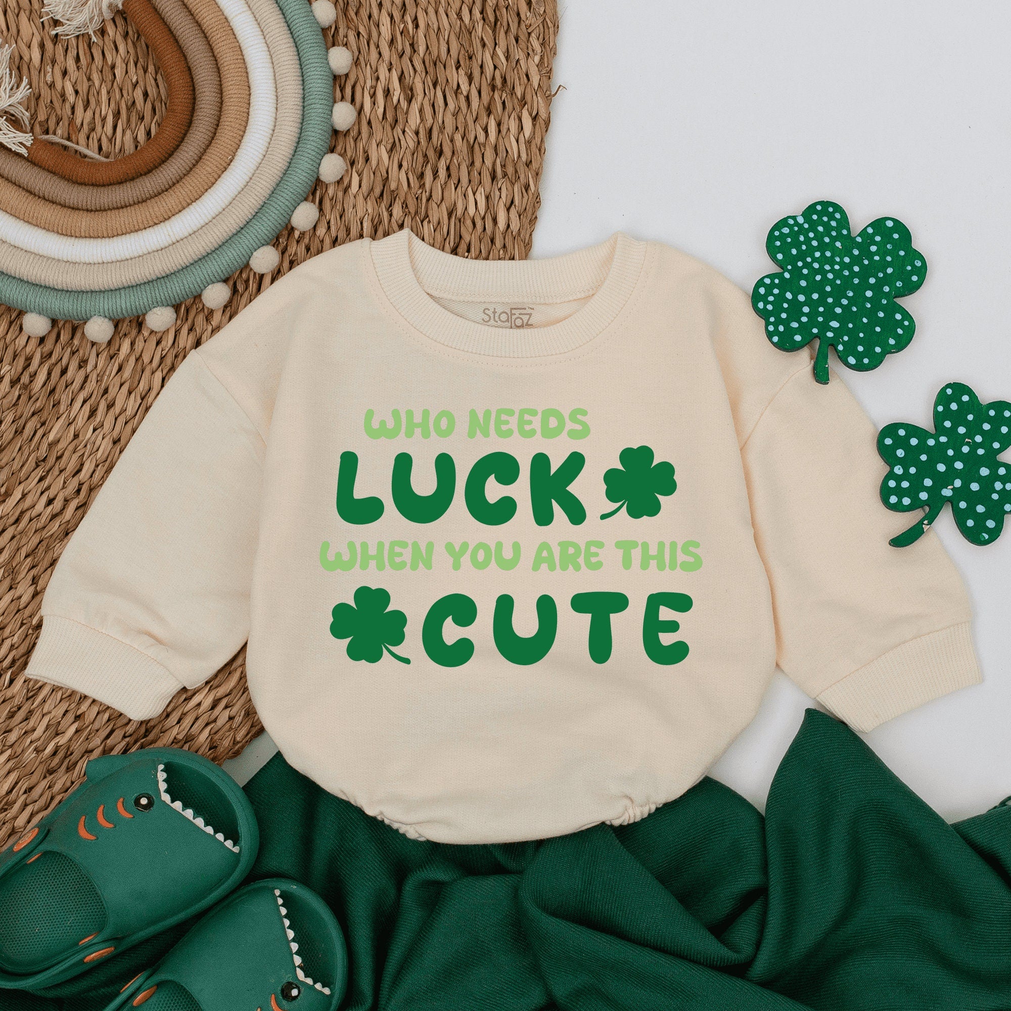 Who Needs Luck When You Are This Cute Baby Romper St Patricks Day Outfit Shamrock Irish Infant Bodysuit Soft Cotton Green Fun