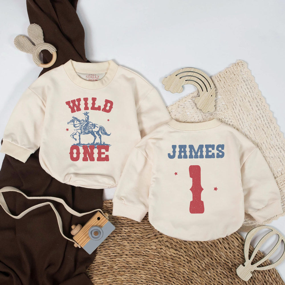 Wild One 1st Birthday Boy Romper Personalized Cowboy Outfit Rustic Americana Baby Gift First Birthday Cake Smash Shirt Western Theme