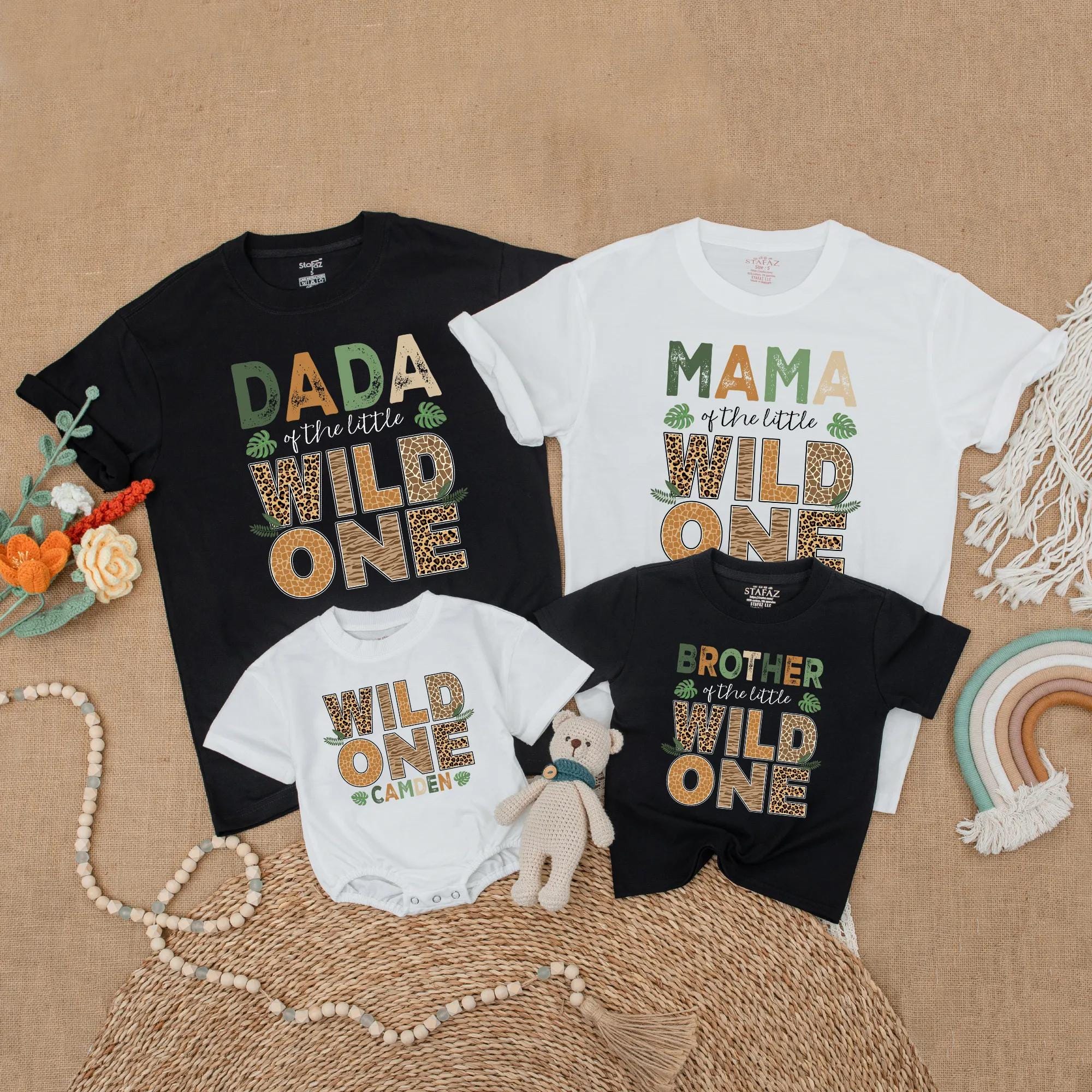 Wild One Family Matching Safari Birthday Shirts Personalized Fun Zoo Party Outfit Vibrant Design for Mom Dad Kids 1st Birthday Gift