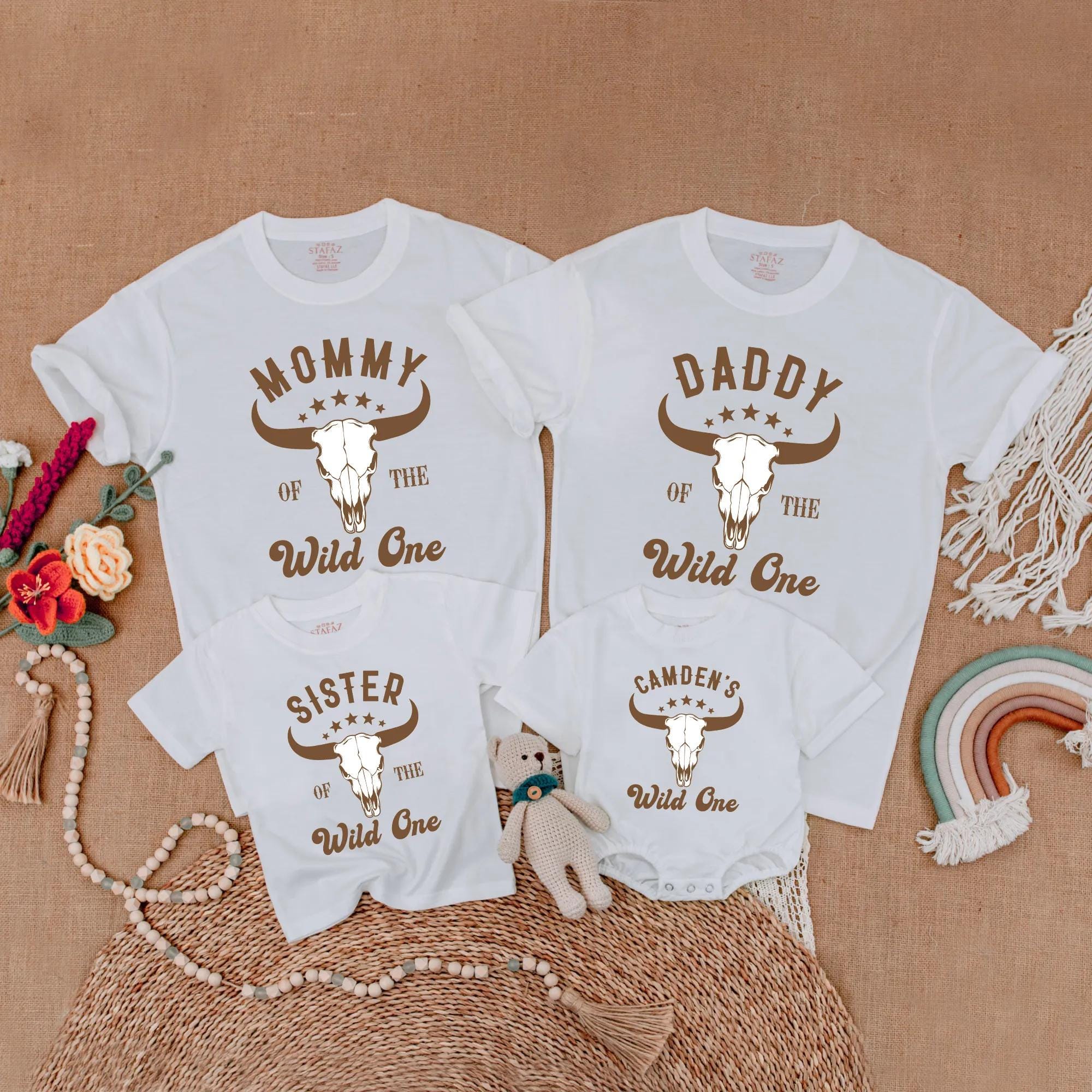 Wild One Family Matching Shirts Western Cowboy Birthday Outfit for Baby Personalized Custom Names Rustic Style