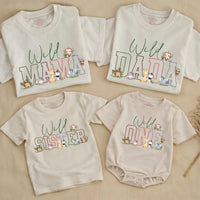 Wild One First Birthday Safari Family Shirts Custom Mama Dada Matching Tees Cute Animal Baby Boy Party Outfit Soft Cotton Design