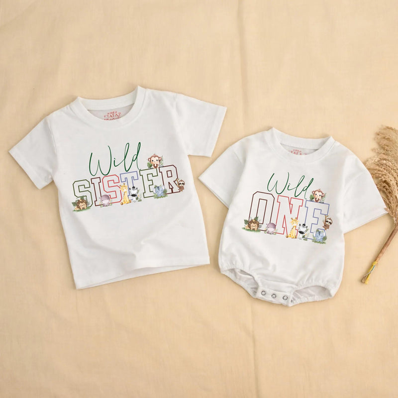 Wild One First Birthday Safari Family Shirts Custom Mama Dada Matching Tees Cute Animal Baby Boy Party Outfit Soft Cotton Design