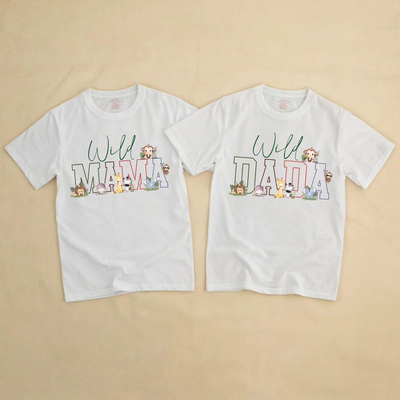 Wild One First Birthday Safari Family Shirts Custom Mama Dada Matching Tees Cute Animal Baby Boy Party Outfit Soft Cotton Design
