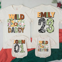 Wild One Matching Family Birthday Shirts Custom Safari Jungle Outfit for 1st Birthday Party with Cute Zoo Animals Mom Dad Baby Toddler