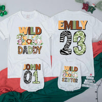 Wild One Matching Family Birthday Shirts Custom Safari Jungle Outfit for 1st Birthday Party with Cute Zoo Animals Mom Dad Baby Toddler
