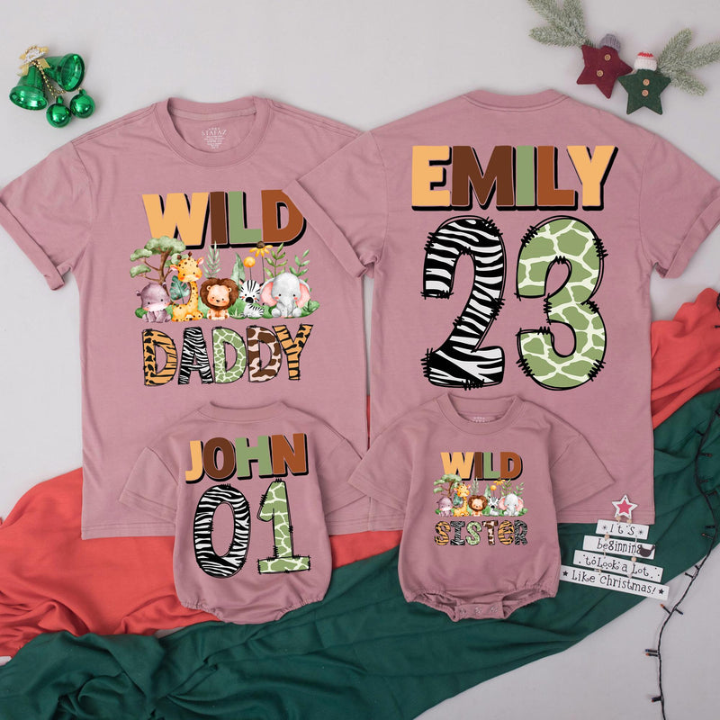 Wild One Matching Family Birthday Shirts Custom Safari Jungle Outfit for 1st Birthday Party with Cute Zoo Animals Mom Dad Baby Toddler