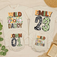 Wild One Matching Family Birthday Shirts Custom Safari Jungle Outfit for 1st Birthday Party with Cute Zoo Animals Mom Dad Baby Toddler