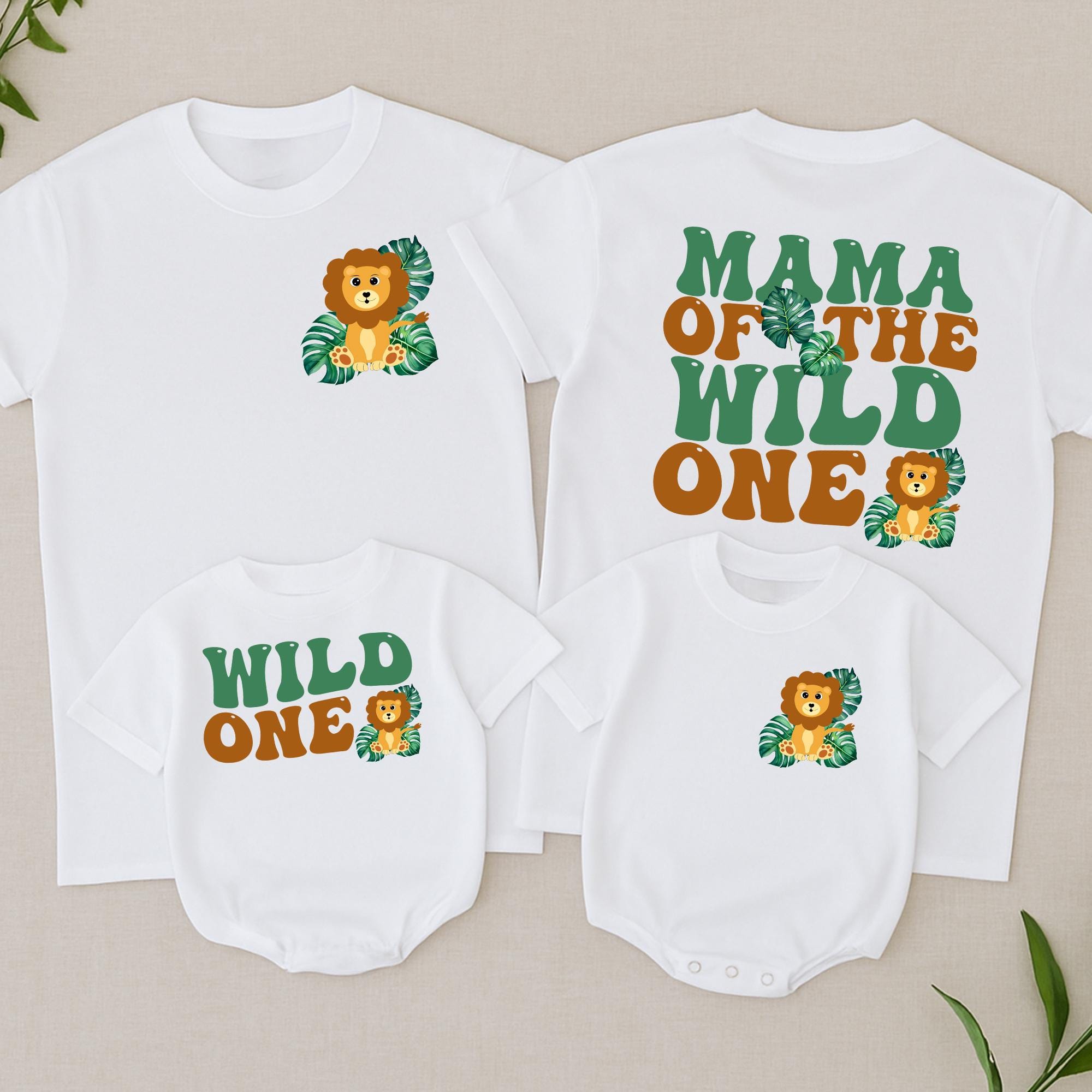 Wild One Safari Family Matching T-Shirts with Cute Lion First Birthday Outfit for Baby Toddler Mom Dad Vibrant Jungle Theme Custom Name