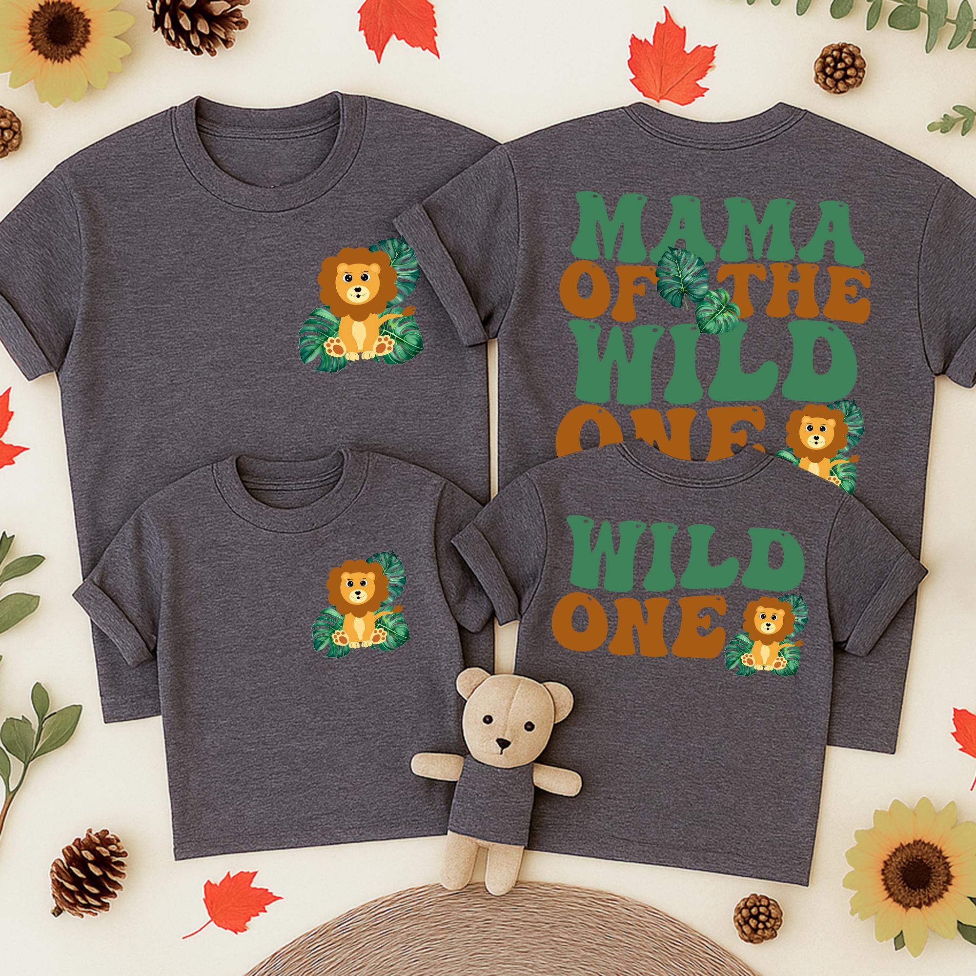 Wild One Safari Family Matching T-Shirts with Cute Lion First Birthday Outfit for Baby Toddler Mom Dad Vibrant Jungle Theme Custom Name