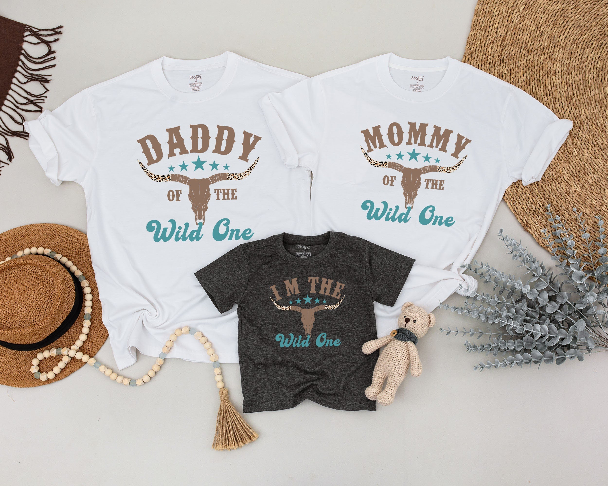 Wild West 1st Birthday Shirt Family Matching Cowboy Party Outfit Turquoise Feathers Custom Text Cotton Soft Toddler Baby Gift