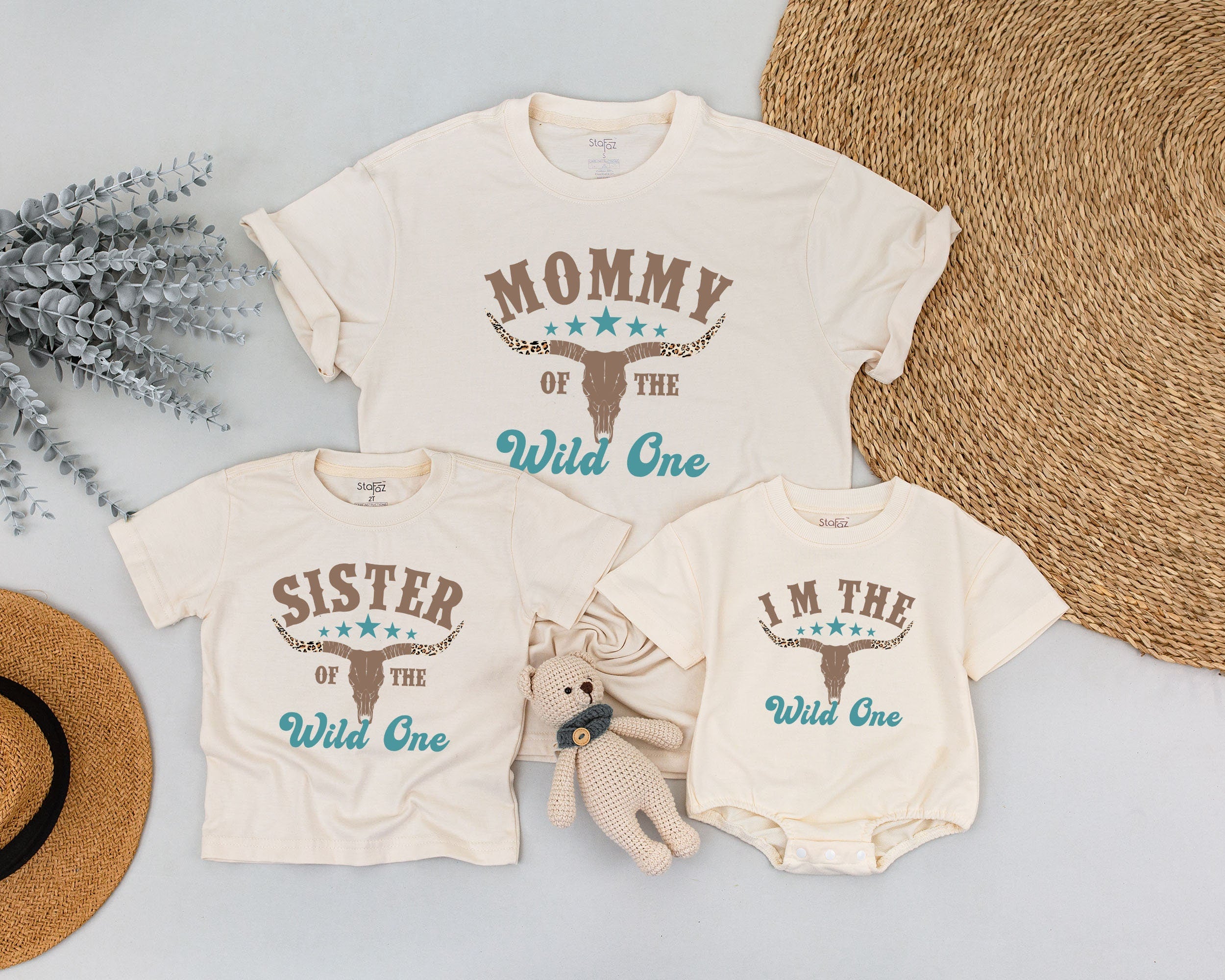 Wild West 1st Birthday Shirt Family Matching Cowboy Party Outfit Turquoise Feathers Custom Text Cotton Soft Toddler Baby Gift