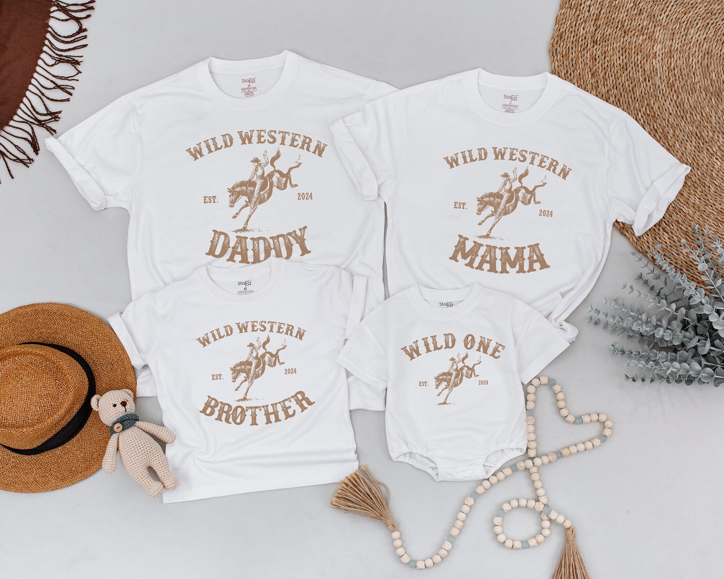 Wild Western Family Matching Cowboy 1st Birthday Outfit Soft Cotton Vintage Style Personalized Western Theme for Baby Toddler Party