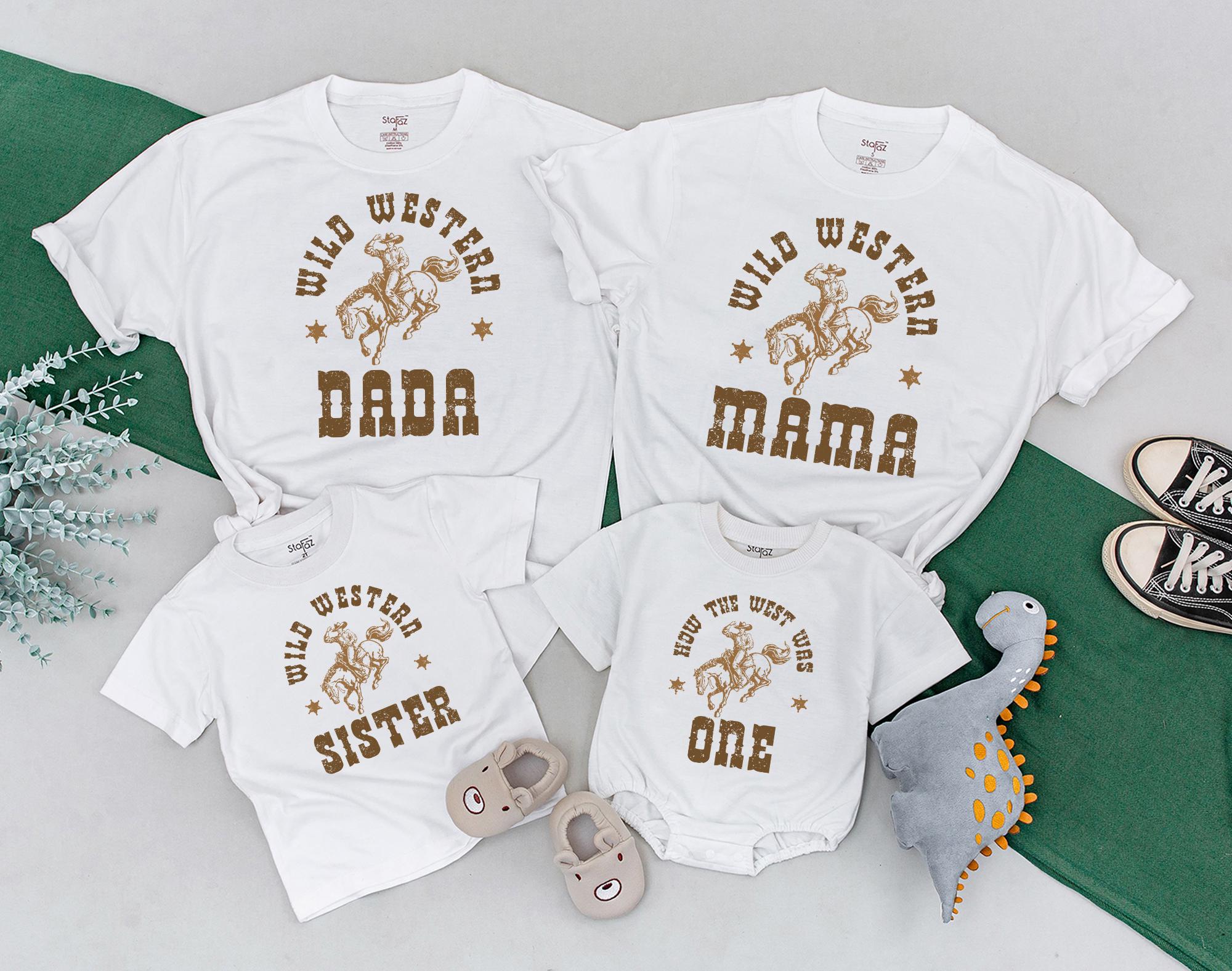 Wild Western Family Matching Shirts Cowboy Theme Birthday Outfit Kids and Adults Cotton Soft Comfortable Rustic Brown Design