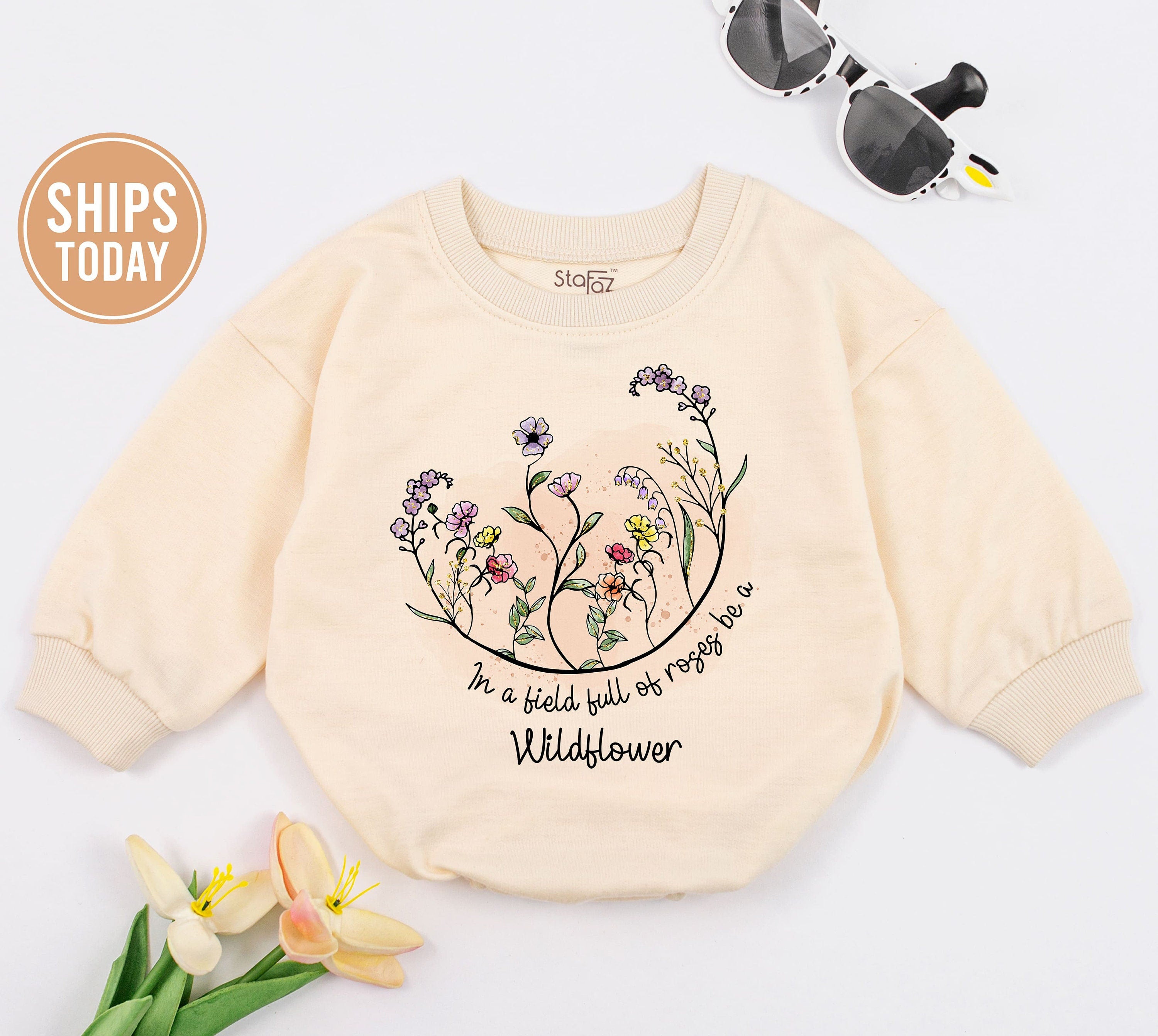 Wildflower Baby Romper with Boho Floral Design Soft Cotton Outfit Baby Girl Clothes Perfect Baby Shower Gift Neutral Minimal Style
