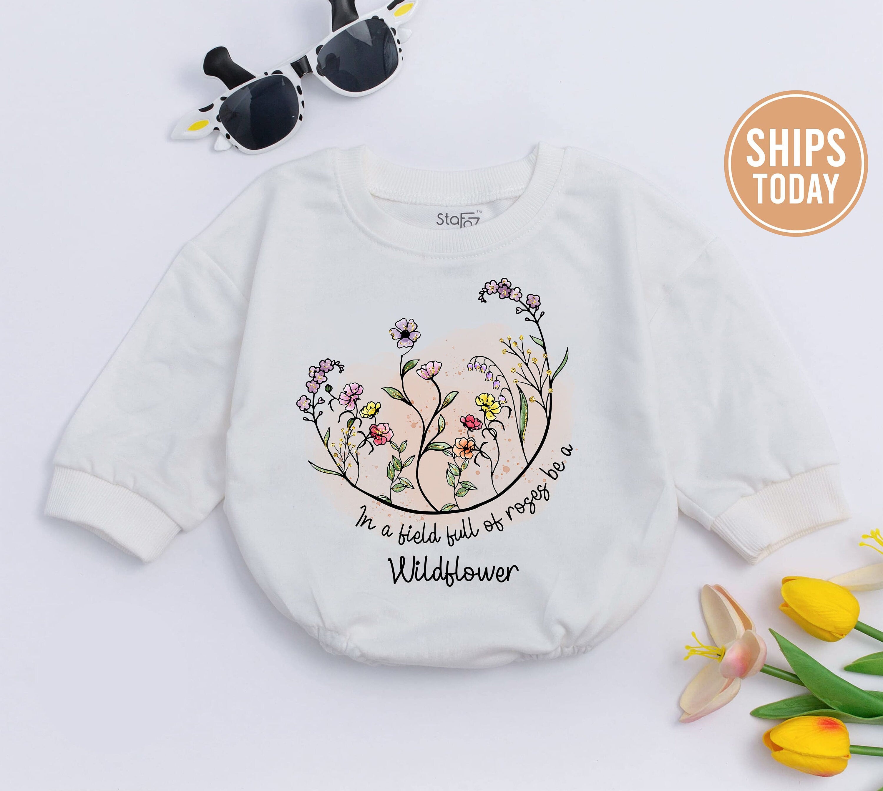 Wildflower Baby Romper with Boho Floral Design Soft Cotton Outfit Baby Girl Clothes Perfect Baby Shower Gift Neutral Minimal Style