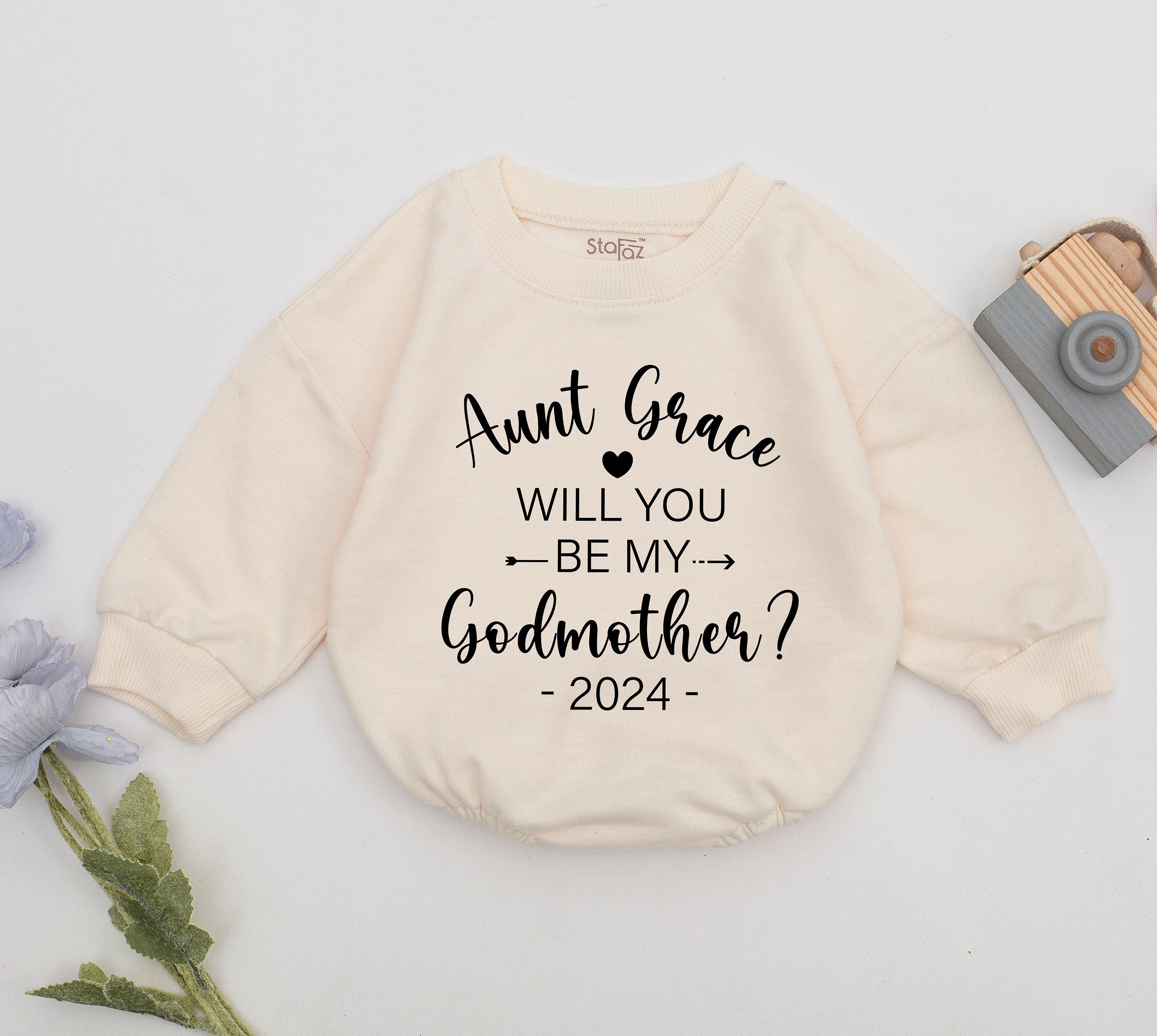 Will You Be My Godmother Romper Custom Baby Gift for 2024 Girls Boys Newborns Elegant Script Mother's Day Announcement Outfit