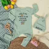 Workin in the Garage with Daddy Baby Bodysuit Black and Yellow Mechanic Outfit Toddler Boy Cotton Gift Car Lover Birthday Shirt