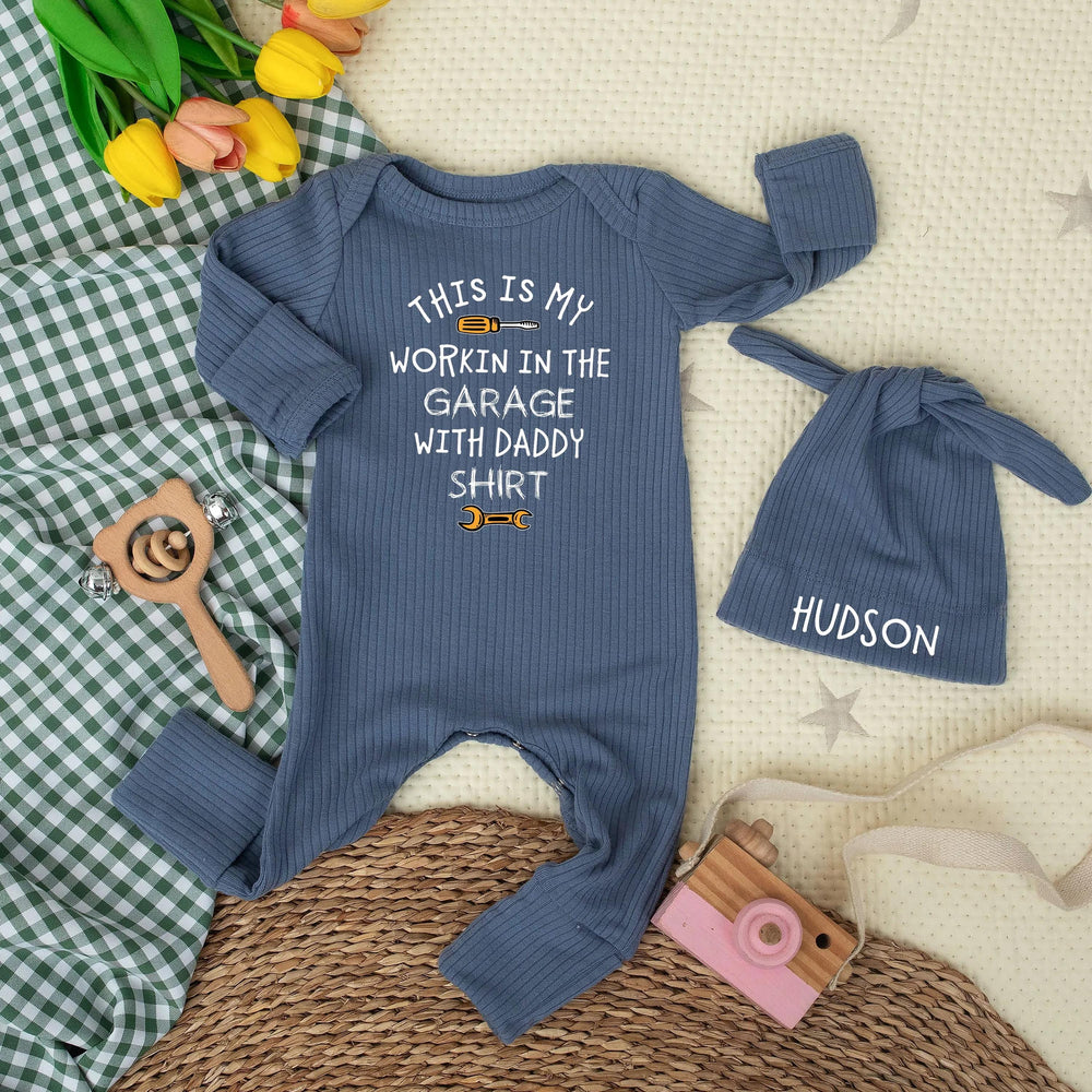 Workin in the Garage with Daddy Baby Bodysuit Black and Yellow Mechanic Outfit Toddler Boy Cotton Gift Car Lover Birthday Shirt