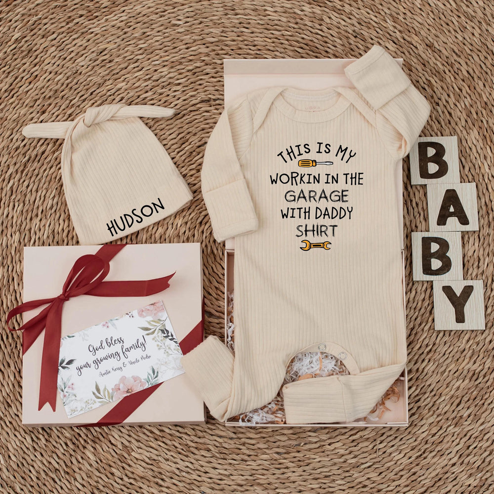 Workin in the Garage with Daddy Baby Bodysuit Black and Yellow Mechanic Outfit Toddler Boy Cotton Gift Car Lover Birthday Shirt