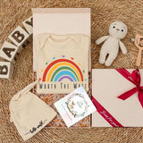 Worth the Wait Baby Bodysuit with Rainbow Design Personalized Newborn Outfit Gift Set Custom Coming Home Clothes Baby Shower Present