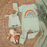 Worth the Wait Baby Bodysuit with Rainbow Design Personalized Newborn Outfit Gift Set Custom Coming Home Clothes Baby Shower Present