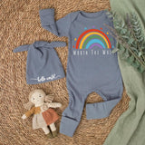 Worth the Wait Baby Bodysuit with Rainbow Design Personalized Newborn Outfit Gift Set Custom Coming Home Clothes Baby Shower Present