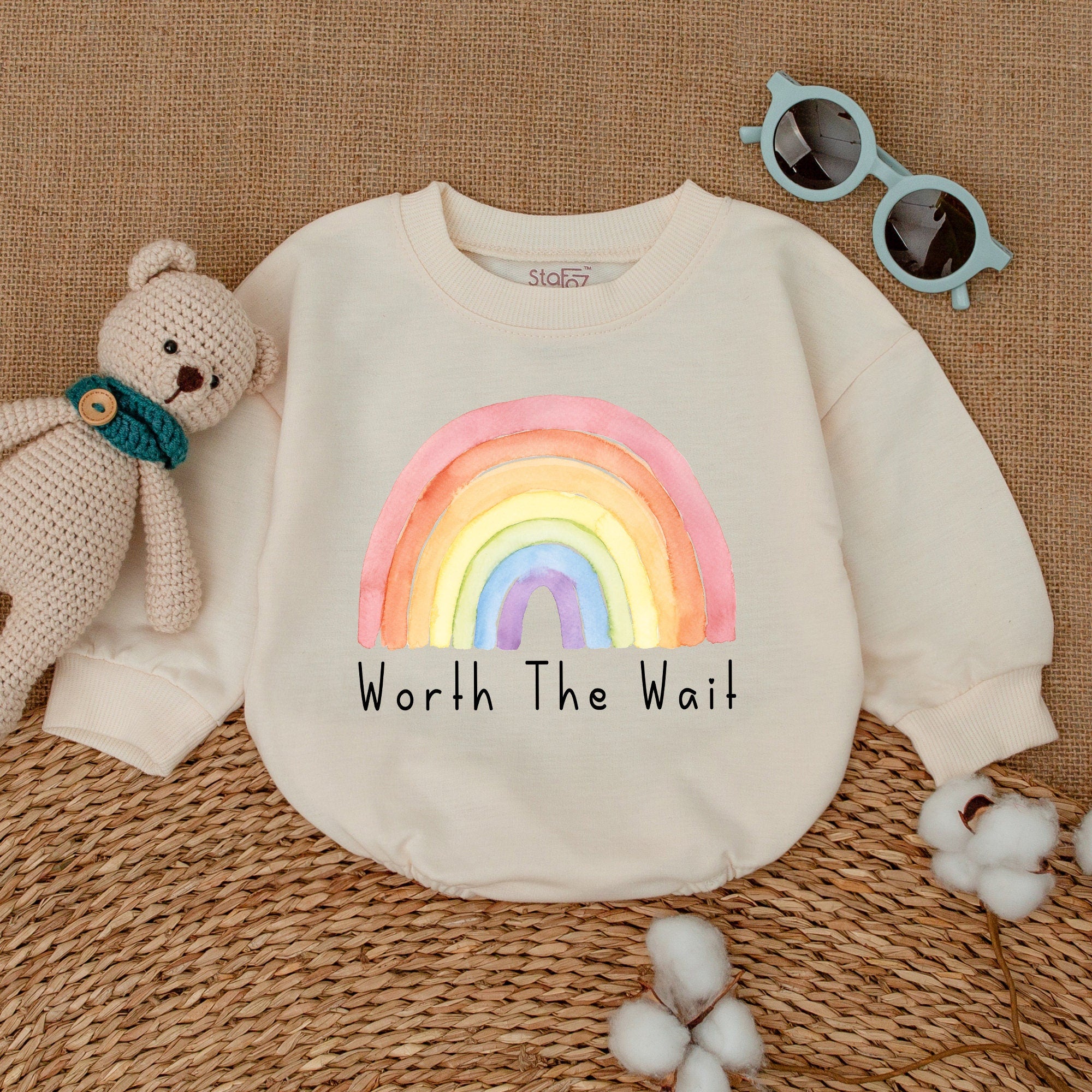 Worth The Wait Rainbow Baby Romper Soft Pastel Hand-Painted Design Newborn Bodysuit IVF Baby Gift Heartfelt Pregnancy Announcement