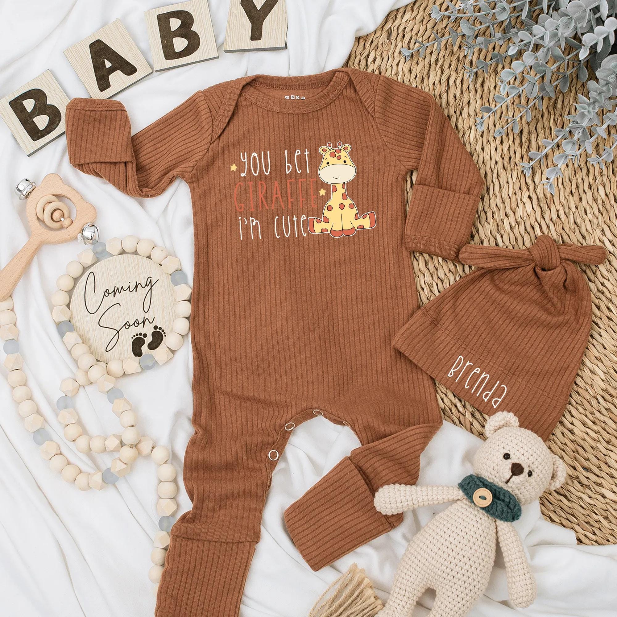 You Bet Giraffe I'm Cute Baby Bodysuit with Custom Name Fun Gender Neutral Gift Soft Cotton Infant Outfit Newborn Animal Shower Present