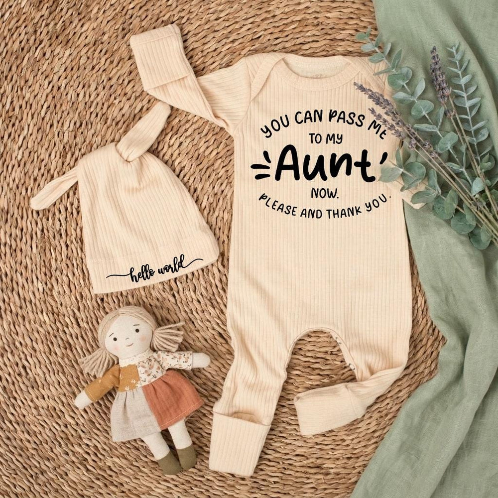 You Can Pass Me to My Aunt Baby Bodysuit Gender Neutral Outfit Minimalist Design Infant Coming Home Gift for Newborns Soft Cotton Clothing