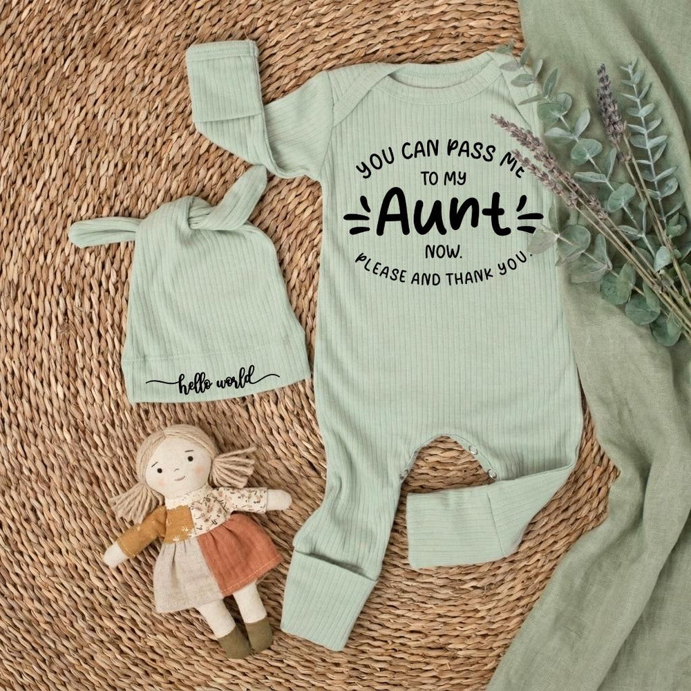 You Can Pass Me to My Aunt Baby Bodysuit Gender Neutral Outfit Minimalist Design Infant Coming Home Gift for Newborns Soft Cotton Clothing