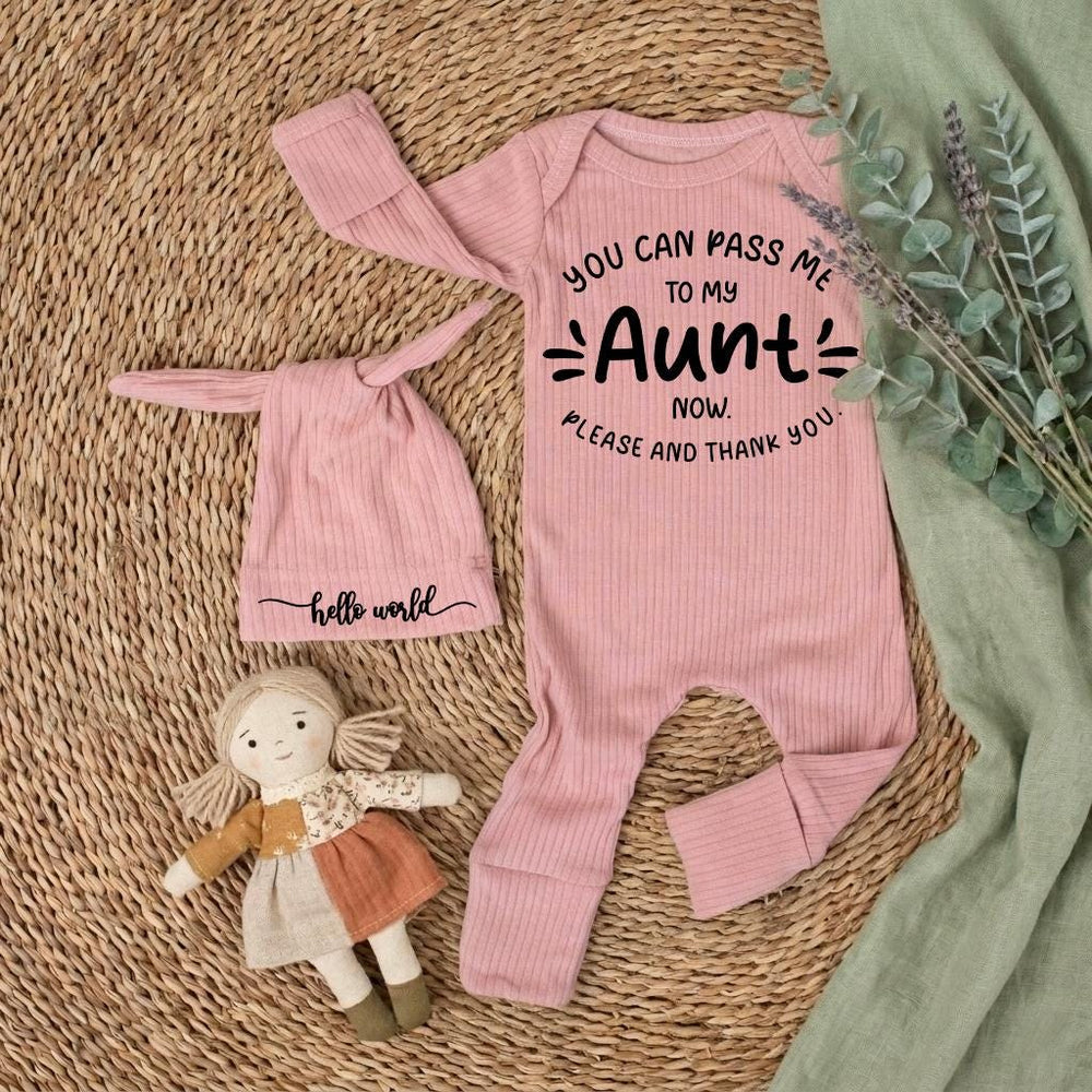 You Can Pass Me to My Aunt Baby Bodysuit Gender Neutral Outfit Minimalist Design Infant Coming Home Gift for Newborns Soft Cotton Clothing