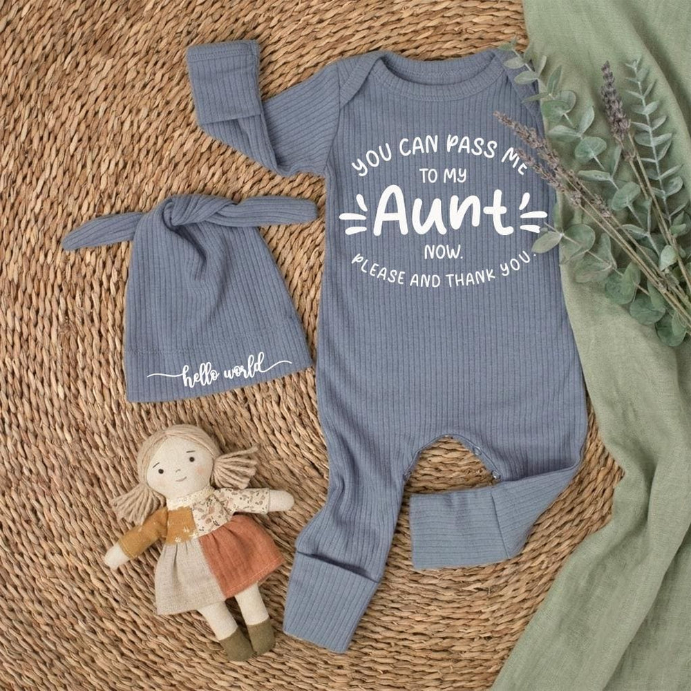 You Can Pass Me to My Aunt Baby Bodysuit Gender Neutral Outfit Minimalist Design Infant Coming Home Gift for Newborns Soft Cotton Clothing