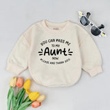 You Can Pass Me to My Aunt Baby Romper Funny Newborn Outfit Customizable New Baby Gift Soft Cotton Clothes Perfect for New Aunt Gift