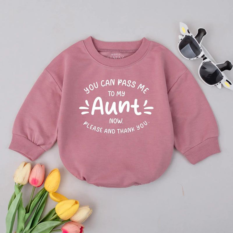 You Can Pass Me to My Aunt Baby Romper Funny Newborn Outfit Customizable New Baby Gift Soft Cotton Clothes Perfect for New Aunt Gift