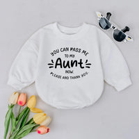 You Can Pass Me to My Aunt Baby Romper Funny Newborn Outfit Customizable New Baby Gift Soft Cotton Clothes Perfect for New Aunt Gift