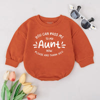 You Can Pass Me to My Aunt Baby Romper Funny Newborn Outfit Customizable New Baby Gift Soft Cotton Clothes Perfect for New Aunt Gift