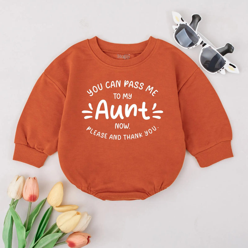 You Can Pass Me to My Aunt Baby Romper Funny Newborn Outfit Customizable New Baby Gift Soft Cotton Clothes Perfect for New Aunt Gift
