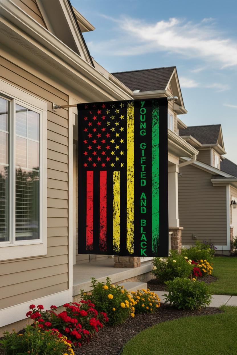 Young Gifted and Black Garden Flag with Pan-African Colors, Rustic Distressed Design, Black Pride Outdoor Banner for Juneteenth or Home Decor