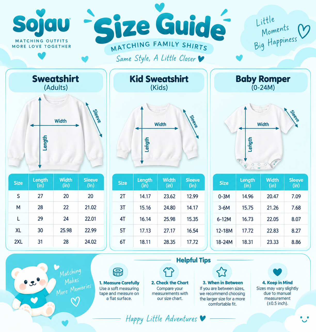 Sojau Size Chart